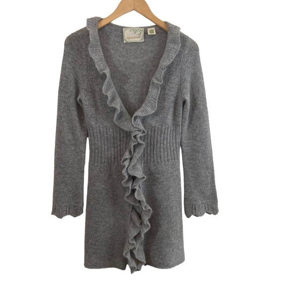 Anthropologie Sparrow Duster Cardigan Lambswool Angora Rabbit Hair Blend Grey S - Picture 1 of 7